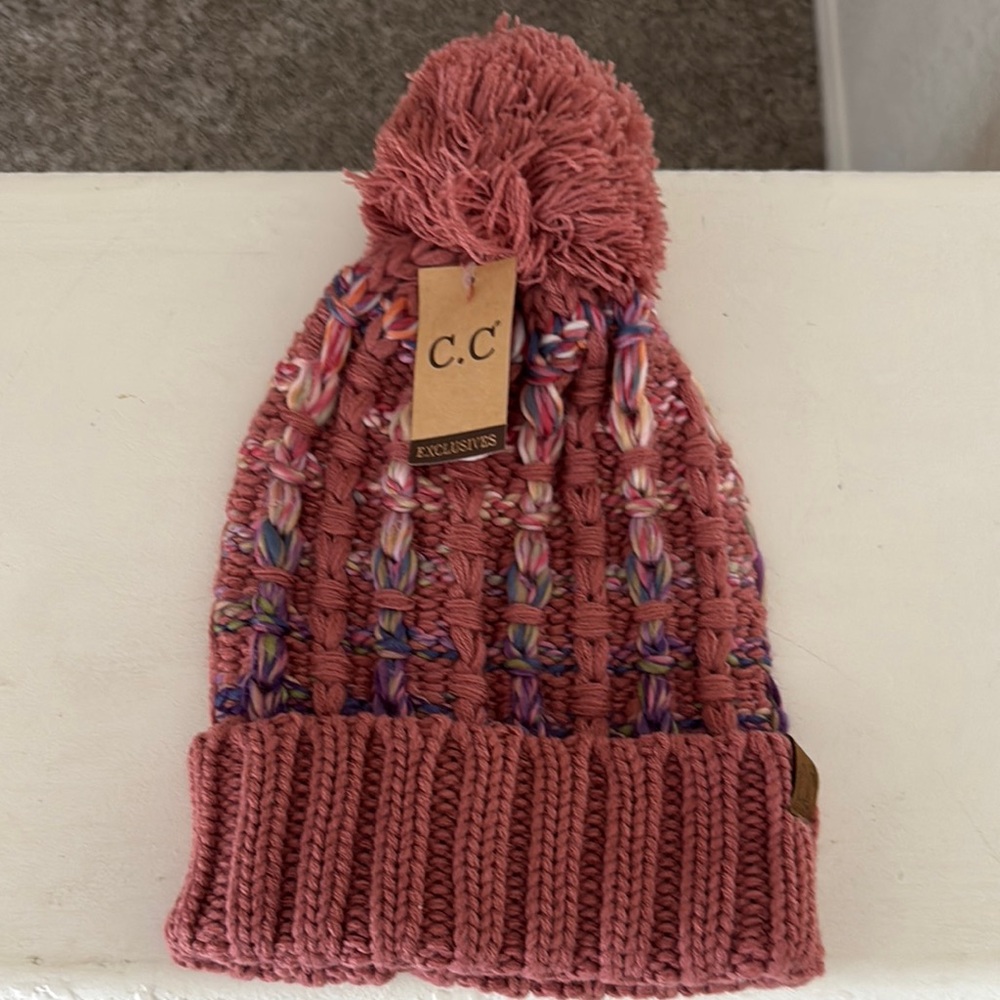 C.C Rose Knit Beanie with Multicolor Accents